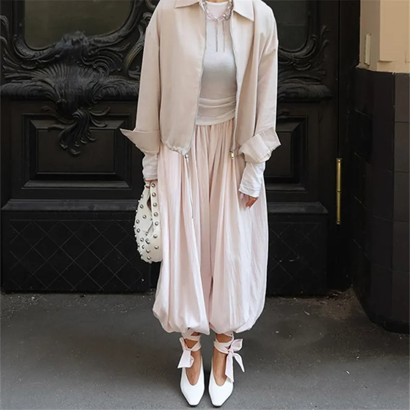 Women's Casual Harem Pants Solid Color Loose Fit Elastic Waisted Joggers Boho Trousers for Daily Life Vacation Travel