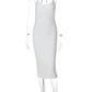 Women Halter U‑Neck Sexy Midi Dress Sleeveless Striped Bodycon Knee‑Length Dress Solid White Club Party Evening Dresses