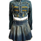 Y2K Denim 2 Piece Set Women Fall Ripped Letter Embroidery Zip Jacket+Pleated Skirt Matching Street Hipster Outfits