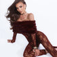 Patchwork Faux Fur Collar Jumpsuits Women See Through Skinny Sexy Midnight Coquett Fashion Street Wild Classic Outfit
