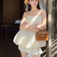 Folds Dress Women Bandage Tassel Chest Wrap Sleeveless Solid Summer Fashion Classic Elegant Party Chic Mini Bodycon