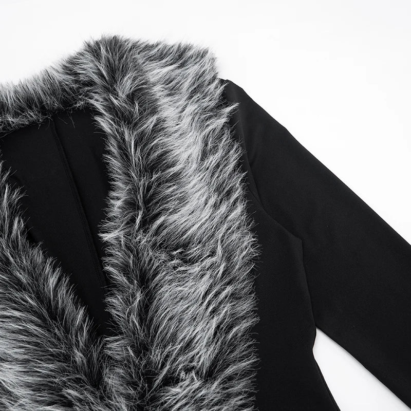 Luxury Fur Deep V Collar Romper Women Full Sleeve Sexy Skinny Fitness Activity Streetwear Hipster Workout Playsuit