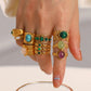 New Design Natural Stone Stainless Steel Ring Women Waterproof Stylish Golden Jewelry 2022 NEW Set