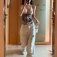 Fashion Knit Patchwork Vest Women Art Print v-Neck Halter Bandage Backless Hottie Midnight Music Festival Summer Clubwear