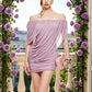 Irregular Sleeve Dress Women Slash Neck Folds Solid Mesh Elegant High Street Prom Party Fashion Show Mini Bodycon
