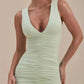 Deep V Neck Sleeveless Sexy Maxi Dress Women Elegant Ruched Bodycon Back Split Club Party Long Dress Female Clubwear