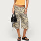 Women Camo Print Cargo Capri Shorts Y2K Baggy Wide Leg Multi Pockets Drawstring Hem Loose Streetwear Casual Bottoms