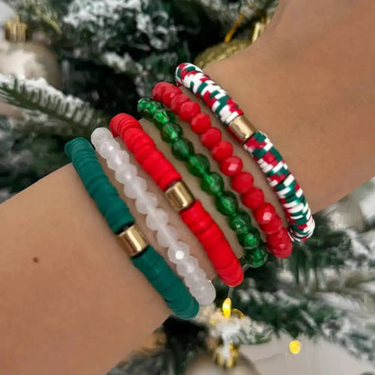 6Pcs/set Y2K Polymer Clay Stackable Bracelets Women Cute Charm Colored Adjustable Elastic Bangles Christmas Jewelry