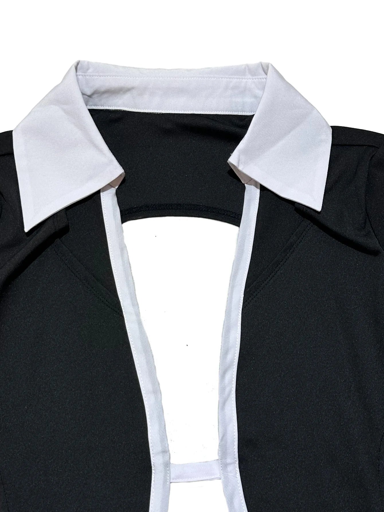 Sexy Polo Neck Playsuit Women Leopard Backless Bandage Full Sleeve Skinny Contrast Color Midnight Street Club Rompers