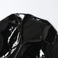 Two Piece Set Sheer Mesh Leather Patchwork Long Sleeve Bodysuit Top Slit Mini Skirt Sexy Black Club Outfit