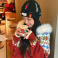 Y2K Cute Color Block Patch Logo Warm Knit Beanie For Women