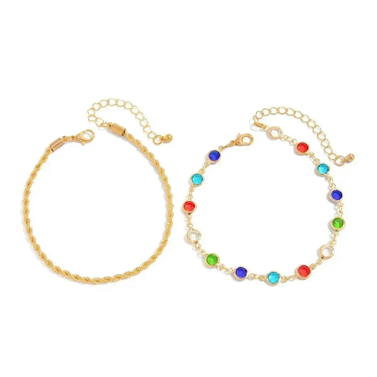 Y2K Boho Colorful Crystal Chain Anklet for Women Summer Beach Trendy Exquisite Barefoot Ankle Bracelet Leg Jewelry Gift