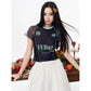 Sporty Jersey Style T-shirt, Slim V-neck Number Print Tee, Y2K Letter Graphic Cropped Top for Women