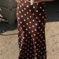 French Vintage Polka Dot Satin Skirt High Waist Silky Midi Skirt Elegant Retro Print For Women Summer Y2K Streetwear