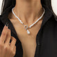 Vintage Imitation-Pearl Heart OT Buckle Pendant Necklace Women Wedding Bridal Bead Chain Neck Accessories Jewelry New