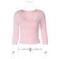 Lace Trim Scoop Neck Half Sleeve Crop Tops for Woman Pink T Shirts 2026 Fall Cutecore Clothes 2000s