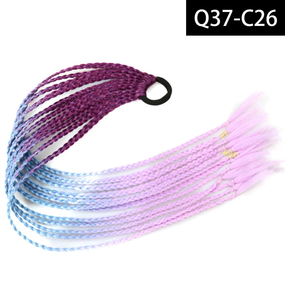 Synthetic Colored Braided Ponytail Hair Extension Rainbow Color Braids Pony Tail With Elastic Band Girl's Pigtail
