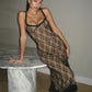 Floral Lace Black Sexy Dress for Woman Classy Spaghetti Strap Deep V Neck Bodycon Long Dresses French Style