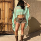 Summer Women Sheer Chiffon Cape Top Mock Neck High Low Asymmetrical Hem See Through Cropped Cover Up Beachwear