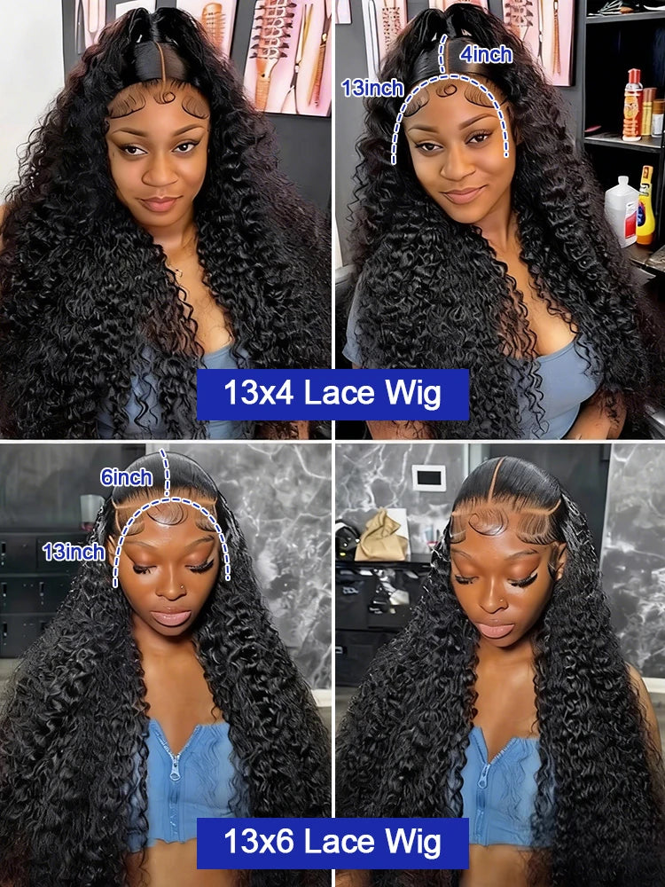40 42 Inch 300% Density Natural Black Water Wave Jerry Curly Raw Vietnamese HD Invisible Lace Frontal Human Hair Wig For Women