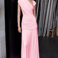 Women One Shoulder Sexy Maxi Dress Women Elegant Pink Bodycon Ruched Club Party Long Dresses Evening Cocktail Dresses