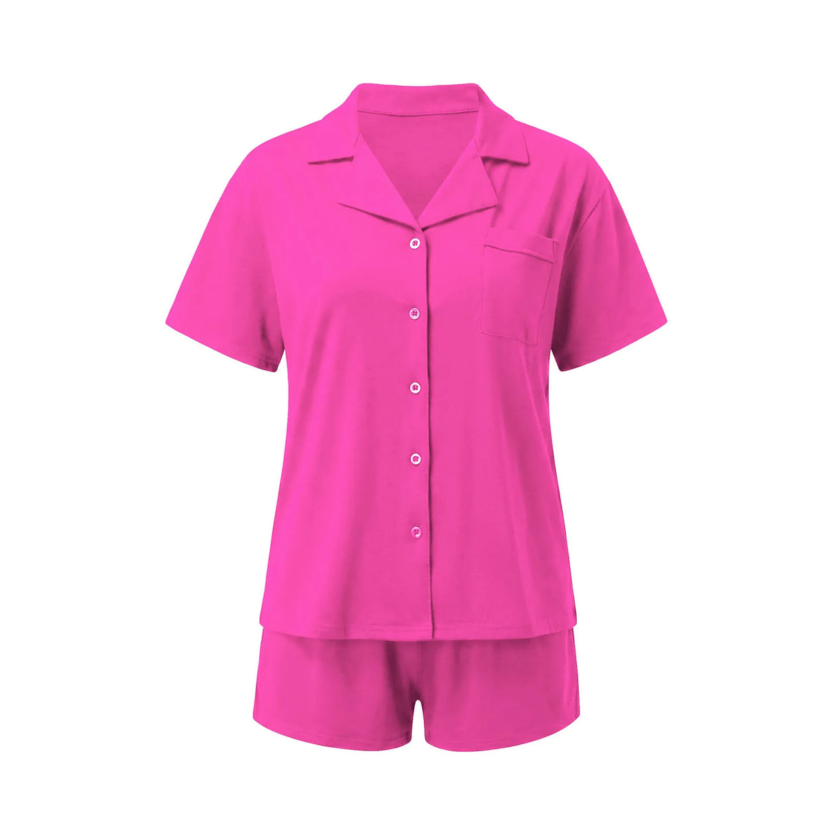 Women Short Sleeve Button Down Pajama Set With Shorts Soft Loungewear Sleepwear 2 Piece Set For Home Casual Nightwear