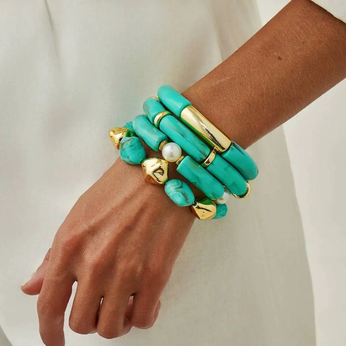 4 Styles Trendy Acrylic Resilient Elastic Bangle Women Retro Lake Blue Stacking Hand Accessories Daily New Jewelry Gift