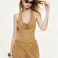 Women Trend Sexy Silk Scarf+Dress Fashion Ruched Backless Patchwork Sleeveless Fashion Classic Vacation Party Bodycon