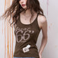 Y2K Rocker Cami Top with Distressed Patch, Vintage Grunge Tank Top for Women, Retro Aesthetic Streetwear Slim Vest