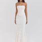 Strapless Sexy Two Piece Set Women White Off-shoulder Lace-up Crop Tops And Maxi Skirt Matching Sets Female Dress Set