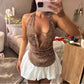 Sexy Glitter Sequin Tank Tops Women Y2K Fashion Deep V-neck Hollow Out Cropped Tops Tee Summer New Backless Beach Tops