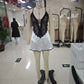 Sexy Womens Lingerie Set Patchwork Lace Deep V Neck Spaghetti Strap Mini Dress and Shorts 2 Piece Charming Outfit