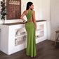 Asymmetric Cut Out One Shoulder Maxi Dress Women Clothing Elegant Sexy Party Dresses Green Burgundy
