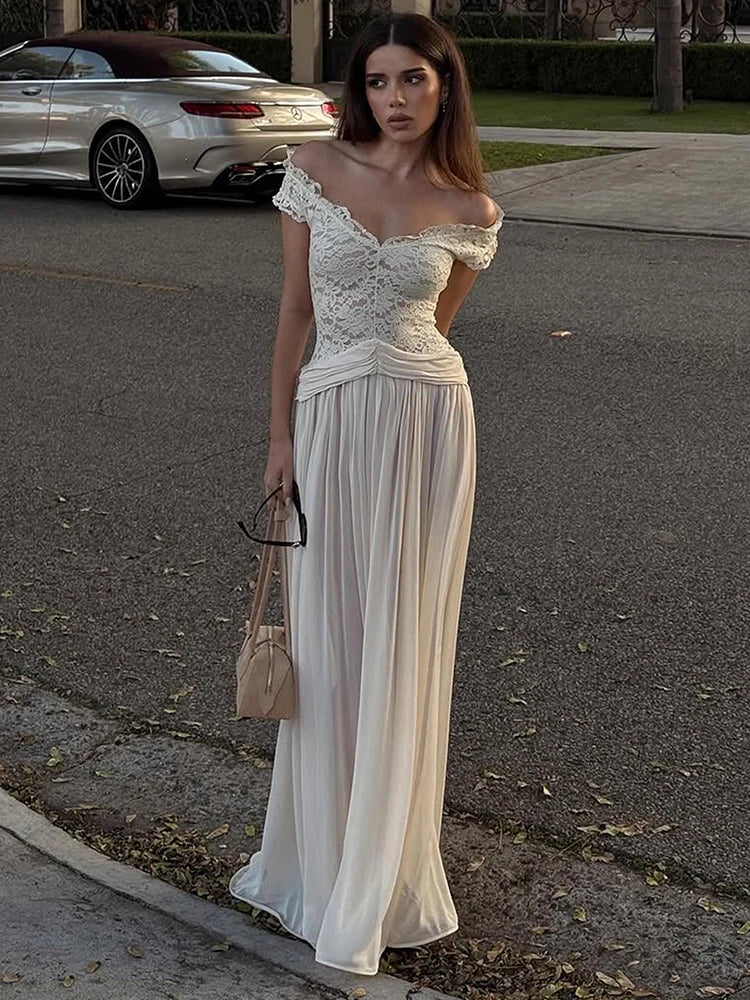Patchwork Jacquard Mesh Maxi Dress Women v-Neck Folds Sleeveless Skinny Elegant Wedding Party Chic Vacation Vestidos