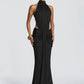 Turtleneck Backless Sexy Maxi Dress Women Gown Elegant Off-shoulder Sleeveless Ruched Bodycon Club Party Long Dress