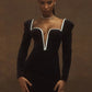 Long Sleeve Sexy Deep V Neck Wired Diamante Crystal Padded Should Bodycon Outfits Women Winter Velvet Party Dress