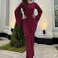Long Sleeve Draped Ruched Sexy Maxi Dress Women Autumn Winter O Neck High Waist Bodycon Club Party Long Dress Elegant