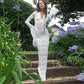 See Through Lace Sexy Deep V Neck Flared Sleeve Long Dresses for Women 2024 Weddings Party White Black Dress