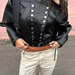 PU Leather Jacket Woman Furry Patchwork Lapel Double-Breasted Metal Buckle Belt Full Sleeve High Street Style Coats