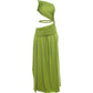 Sexy Rope Patchwork Dress Women Fashion Hollow Skew Collar Ruched Ribbon Sleeveless Elegant Vacation Party Bodycon