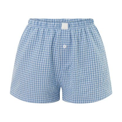 Women Y2k Gingham Boxer Shorts Stripes Button Elastic Waist Boxers Cute Mini Bloomers Plaid Loose Fit Boy Shorts