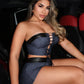 Sexy Shirring 2Piece Set Women Leather Edging Strapless Top+Shorts Hipster Coquette Matching Party Summer Clubwear