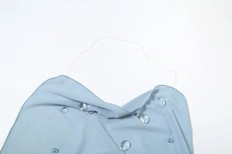 Crystal Mesh See Through Sexy Dresses for Summer 2025 Open Back Halter Mini Dress Club Wear Outfits for Women