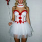 Women Halloween Clown Cosplay Costume Pom Pom Tulle Tutu Mini Dress With Choker Wrist Cuffs Carnival Party Fancy Outfit
