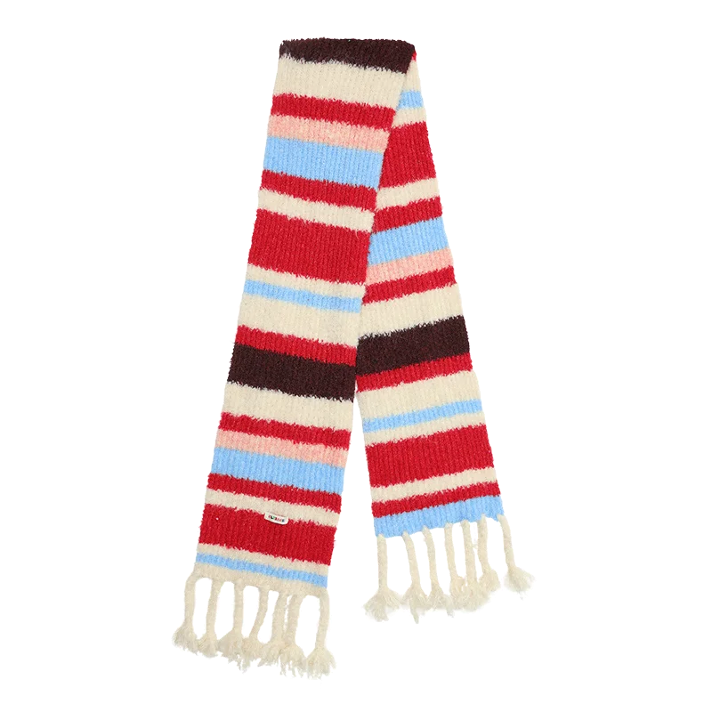 2025 Winter New Arrivals Cute Casual Preppy Sweet Stripe Plush Scarf For Women