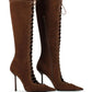 2026Spring/Summer New Lace Up Short Cool Boots Side Zipper Banquet Slimming High Heels Sexy Knee Length Women's Boots