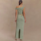 Mesh Spliced Cutout One Shoulder Split Long Dresses Green Black Elegant Party Dress Woman Clothing
