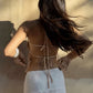 Pentagram Sequin Camisole Women Patchwork Mesh Folds Low-Neck Halter Bandage Sexy Midnight Hottie Summer Clubwear