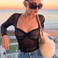 See Through Folds t-Shirt Women Low-Neck Full Sleeve Elasticity Skinny Sexy Hottie Midnight Autumn Fashion Streetwear