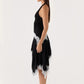Halter Backless Sexy Midi Dress Women Fashion Elegant Lace Irregular Hem Ruched Waist Sleeveless Club Party Dress